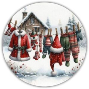 Nyomtatott fa tábla koszorú közép - Télapó ruhái 11,8cm