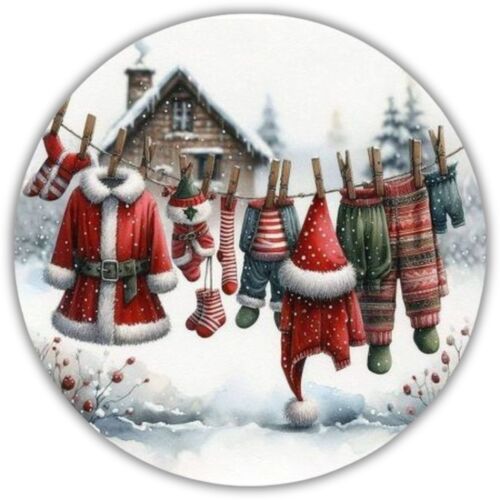 Nyomtatott fa tábla koszorú közép - Télapó ruhái 11,8cm 144179509