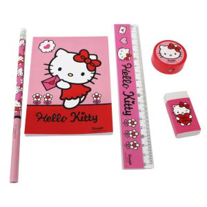 Súprava písacích potrieb Hello Kitty Sweetheart 5 kusov obsahujúca zápisník, ceruzku, pravítko, gumu a strúhadlo. - Hello Kitty