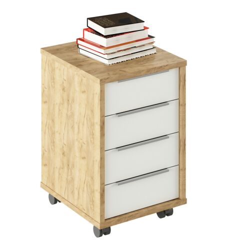 RIOMA TYP 14 artisan tölgy és fehér irodai konténer 4 fiókkal - Irodai szekrény