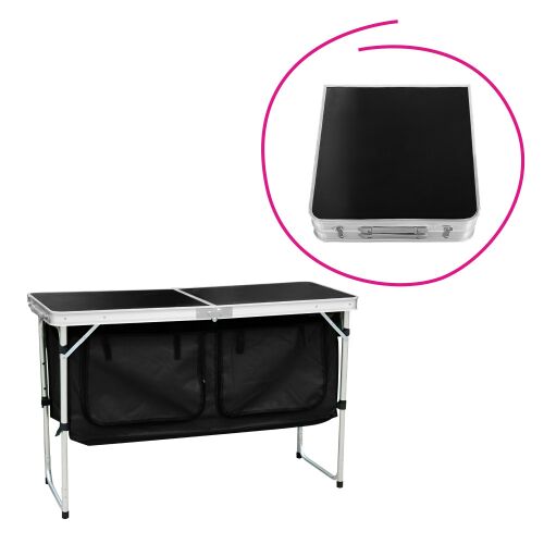 Összecsukható kempingasztal rendszerezővel, 120 cm, alumínium/MDF, KEPI TYP 3 142272993