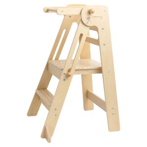 URIAN Montessori összecsukható tanulótorony gyerekeknek, természetes felület - Gyerek konyhai fellépő