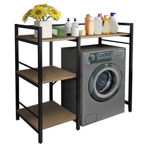 Polcállvány mosógép fölé, tölgy/fekete, BARNET 142279100