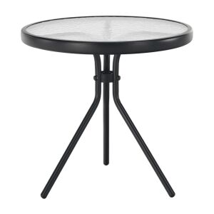 Kerti kisasztal, fekete acél/edzett átlátszó üveg, HABIR