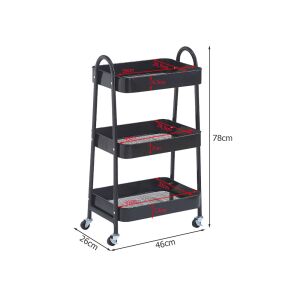 Háromszintes guroló polc, fekete - 78x46x26cm 142288845 - Fürdőszoba bútor