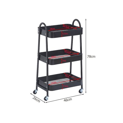 Háromszintes guroló polc, fekete - 78x46x26cm 142288845