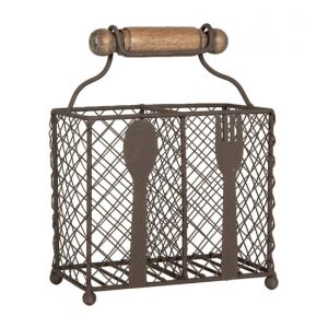 CLEEF.6Y5709 Evőeszközös barna fémkosár 2 fakkos, 19x11x24cm 142289270 - Tárolás & Rendszerezés