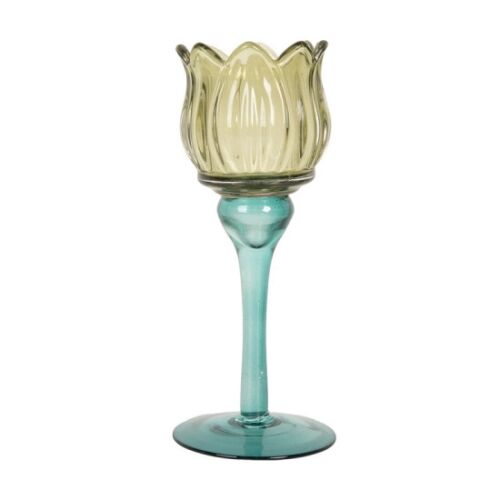 CLEEF.6GL5350 Üveg mécsestartó tulipánkehely 7x19cm, kék-zöld 142289320