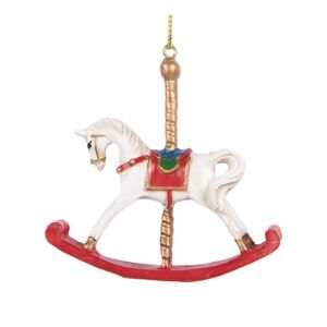 CLEEF.6PR5413 Fehér-piros hintaló függődísz, 8x2x7cm, műanyag dekorfigura 142289348 - Karácsony