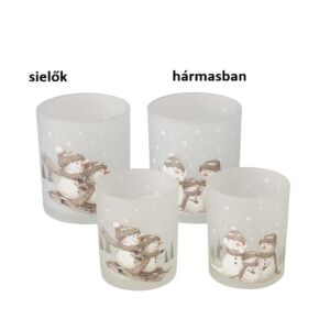 B.G.2061003 Üveg mécsestartó szett 2 db-os, 7x8,4/9x10,3cm, hóemberes, Frosty 142289494 - Mécsestartó