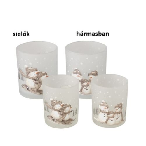 B.G.2061003 Üveg mécsestartó szett 2 db-os, 7x8,4/9x10,3cm, hóemberes, Frosty 142289494
