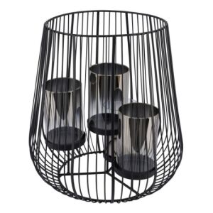 Geh.22504018 Fémrácsos lantern 4 szürke üvegbetéttel, 30x30x32,5cm 142289561 - Gyertyatartó