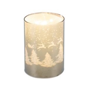 Geh.22503158 Üveghenger LED-es átvilágítós, ezüst-fehér fenyős mikulásszánnal 7,5x7,5x10cm 142289678 - Karácsony