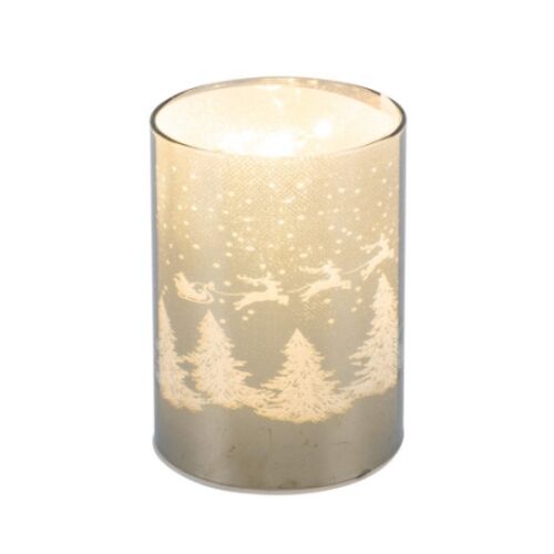 Geh.22503158 Üveghenger LED-es átvilágítós, ezüst-fehér fenyős mikulásszánnal 7,5x7,5x10cm 142289678