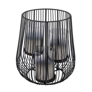 Geh.22504017 Fémrácsos lantern 3 szürke üvegbetéttel, 23,5x23,5x26cm 142289679 - Gyertyatartó
