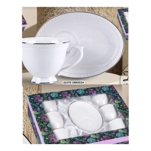 Veroni Dominica porcelán csésze + alj 220 ml (6 személyes, díszdobozos szett) 142289721