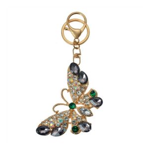 CLEEF.JZKC0191 Fém kulcstartó pillangós, üveggyönggyel, 5x1x8cm 142289844 - Kulcstartó