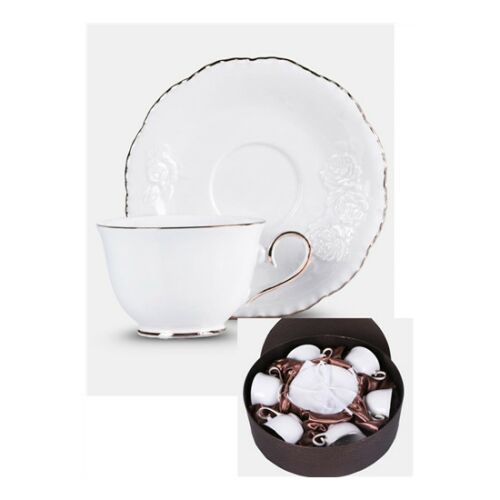 Veroni Bella Rosa porcelán csésze + alj 250 ml (6 személyes, díszdobozos szett)