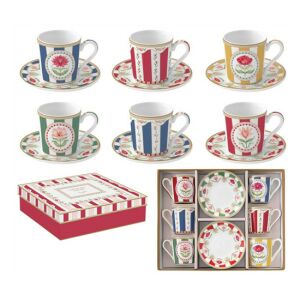 R2S.126FLRY Porcelán eszpresszócsésze+alj 6 személyes, 100ml, dobozban, Coffee Mania, Flowery 142289886 - Tálalás