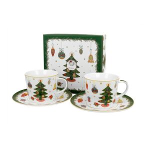 D.G.50943 Porceláncsésze+alj, 250ml, 2 személyes, dobozban, Around Christmas Tree 142290006 - Konyha & Étkezés