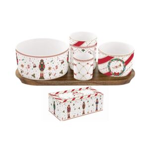 R2S.2073NTWI Porcelán kínálótálka szett 4db-os(dia:11,5/8/6,5/4,5cm),akácfa tálcán 29x13cm, dobozban, Nutcracker Twist 142290027 - Konyha & Étkezés