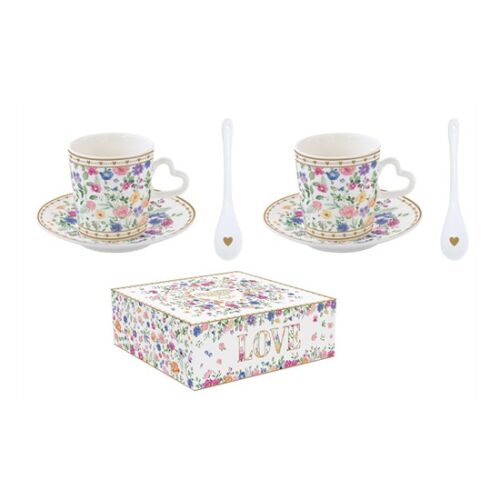 R2S.3107MAMO Porcelán eszpreszócsésze+alj, 2 személyes, 100ml, porcelánkanállal, dobozban,Mon Amour 142290044