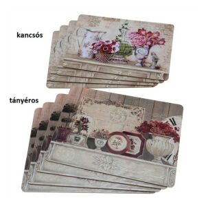 B.G.1018614 Parafa tányéralátét 4db-os,40x30cm,lila virágok fehér komódon 142290052 - Tányéralátét