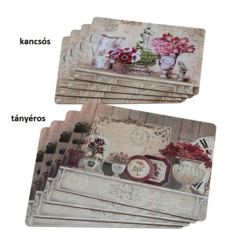 B.G.1018614 Parafa tányéralátét 4db-os,40x30cm,lila virágok fehér komódon