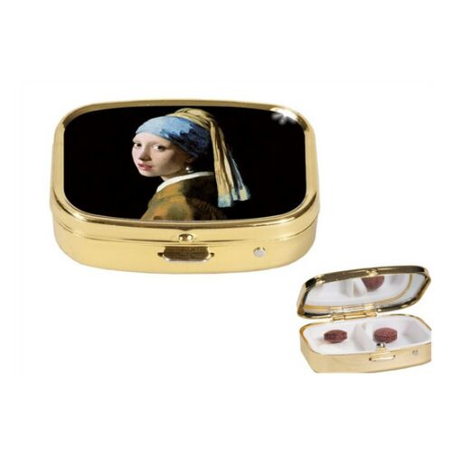 FRI.18193 Gyógyszeres fémdoboz 2 fakkos, 5,1x1,8x3,6cm, Vermer: Lány gyöngy fülbevalóval 142290108