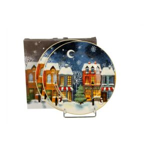 D.G.52381 Porcelán desszerttányér szett, 2db-os, 19cm, dobozban, Christmas City 142290188 - Tányér