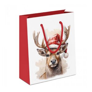 AMB.31220280 Deer with Santa hat white papír ajándéktáska 22x13x25cm 142290486 - Művészet & Hobbi