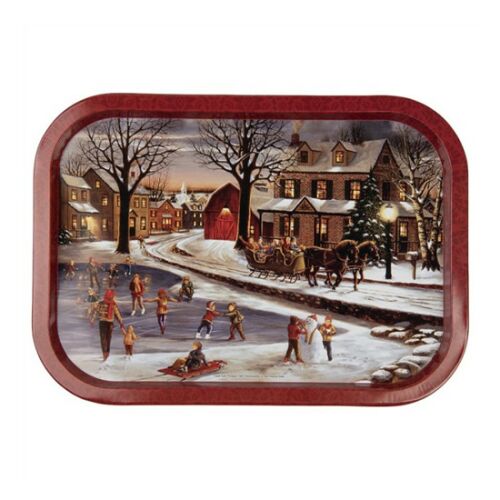 CLEEF.6BL0136 Fémtálca 40x29x2cm, téli utcával 142291061