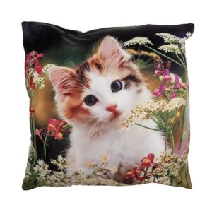 CLEEF.KT021.371 Textil párnahuzat 45x45cm, polyester, cica színes virágok között 142291095 - Lakberendezés