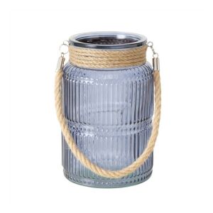 B.G.2054688 Kék bordásüveg mécsestartó kötélfüllel, 21x13,5cm 142291203 - Mécsestartó