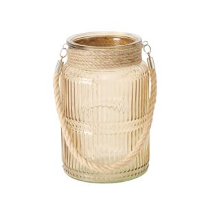 B.G.2054680 Bézs bordásüveg mécsestartó kötélfüllel, 21x13,5cm 142291274 - Mécsestartó