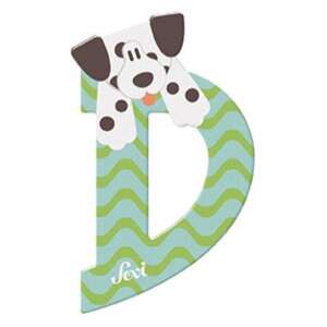 Sevi Holzbuchstabe D mit Hundedesign, türkis und grün - Dekorative Buchstaben