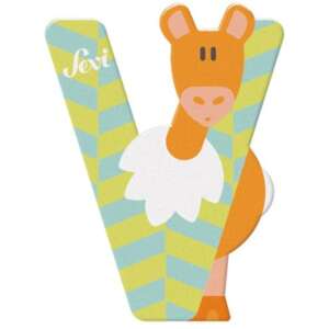 Sevi Holzbuchstabe V mit Tierdesign, Mint- und Limettenfarbe - Dekorative Buchstaben