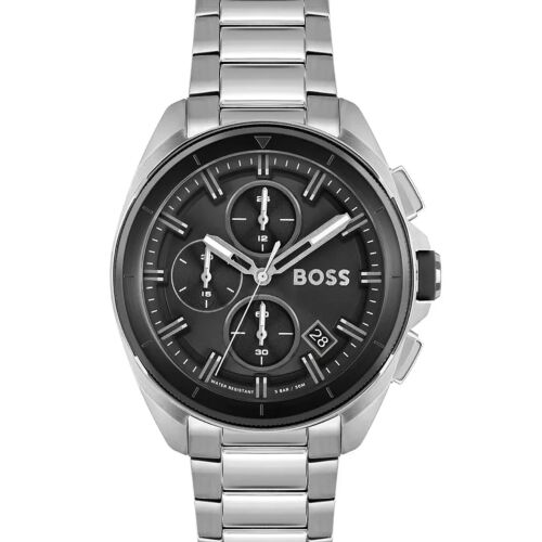 Hugo Boss Volane Chronograph Herrenuhr HB 1513949 mit silbernem Edelstahlarmband und schwarzem Zifferblatt