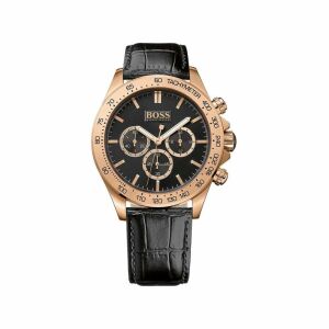 Hugo Boss HB 1513179 Ikon Herrenuhr mit schwarzem Lederarmband und roségoldenem Gehäuse - Hugo Boss