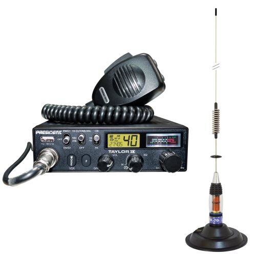 CB rádióállomás President TAYLOR IV ASC, Scan, 4W, 12-24V és CB antenna PNI ML70, 70cm, 26-30MHz, 200W 142327000