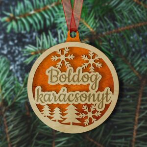 Boldog karácsonyt feliratú gravírozott karácsonyfadísz