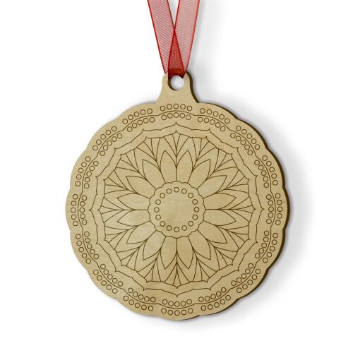 Színezhető mandala mintás gravírozott fa karácsonyfadísz felnőtteknek