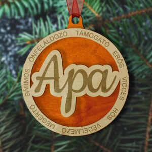Apa karácsonyfadísz fából, gravírozott felirattal, legjobb apának
