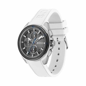 Hugo Boss Volane HB 1513948 Herrenuhr mit weißem Silikonarmband in schräger Ansicht - Hugo Boss