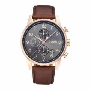 Hugo Boss HB 1513496 Herren Navigator Uhr mit braunem Lederarmband und roségoldenem Gehäuse - Hugo Boss