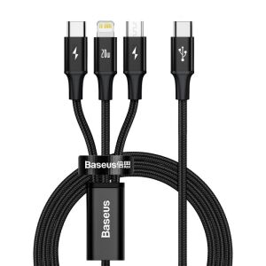 Baseus CAMLT-SC01 USB-C apa - MicroUSB/Lightning/USB C apa iPhone töltőkábel - Fekete(1,5m) 142384909 - Dísztárcsa