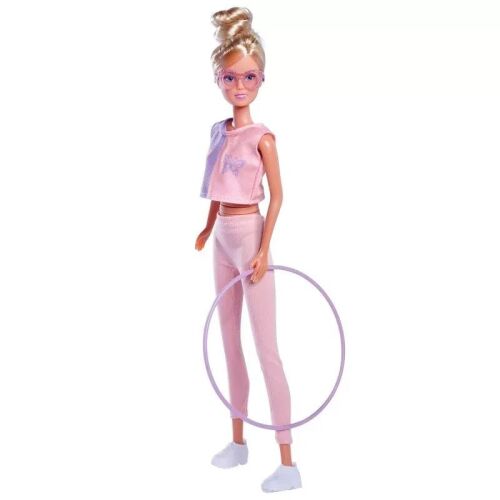 Simba Steffi Love baba hula-hoop karikával, szőke hajjal, rózsaszín ruhával és szemüveggel
