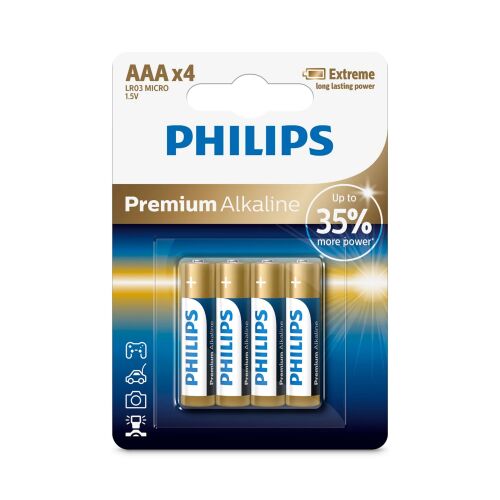 Philips Premium Alkáli AAA Elemek, 4 darabos csomag - Elem