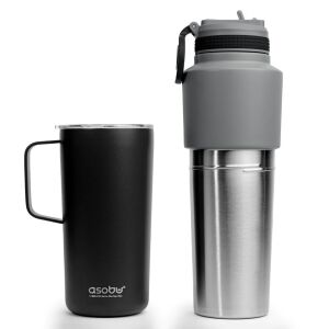 Asobu Twin Pack 900ml Kulacs bögrével - Fekete 142414915 - Asobu