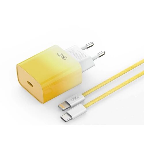 XO fali töltő CE18 PD 30W 1x USB-C sárga / fehér + USB-C/Lightning kábellel